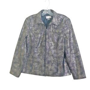 Womens Vintage Blazer Jacket Snakeskin Full Zip Size 12 Metallic Silver